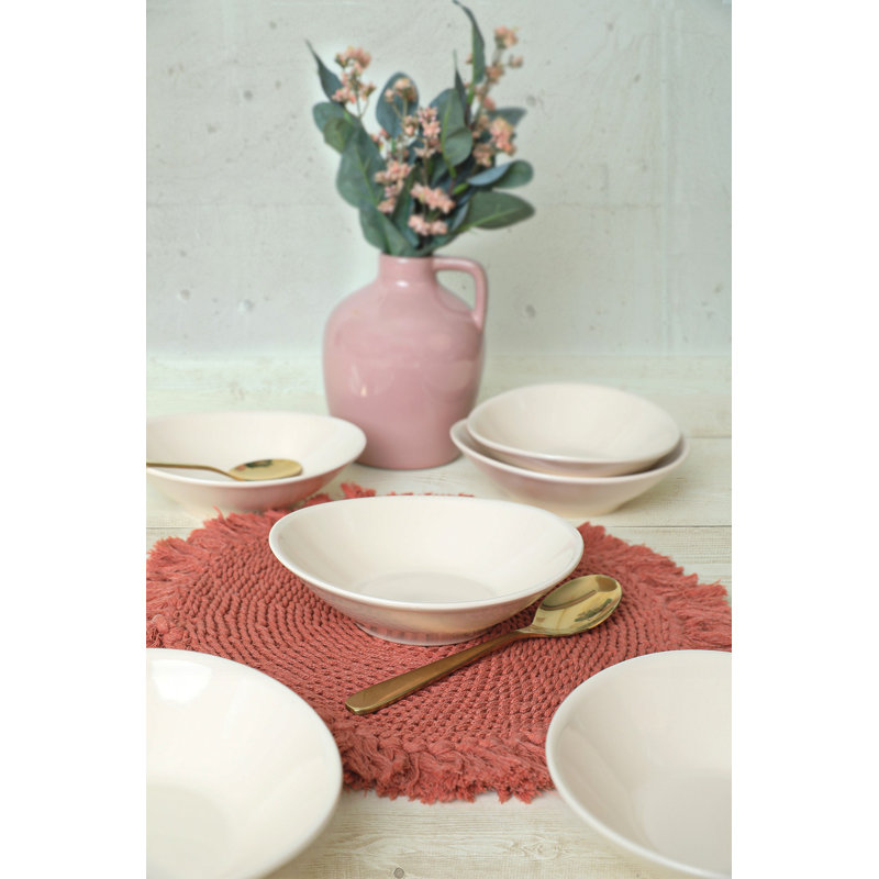 Brayden Studio Bernave 100% CERAMIC Salad Bowl, Cream