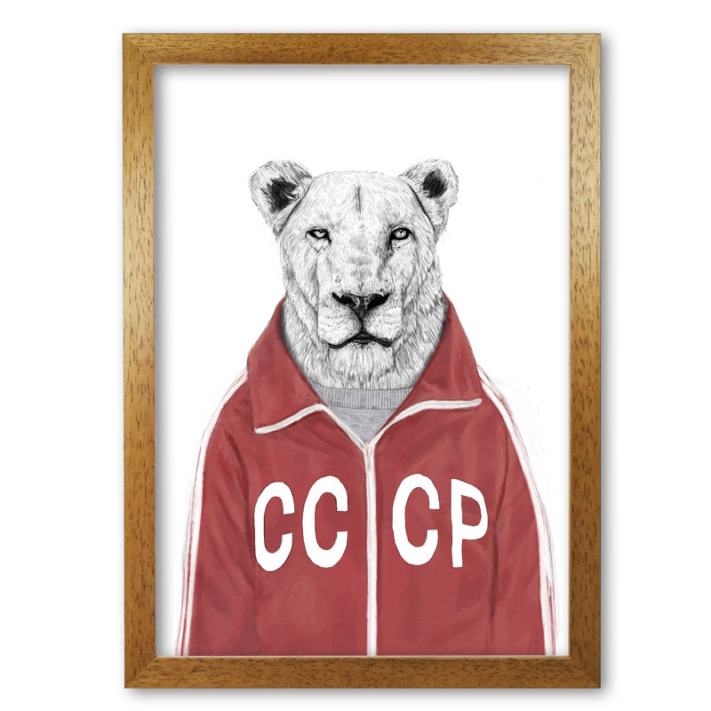Soviet Lion 1 Piece Single Picture Frame Wall Art, 59.4 cm H x 42 cm W x 5 cm D, Honey Oak