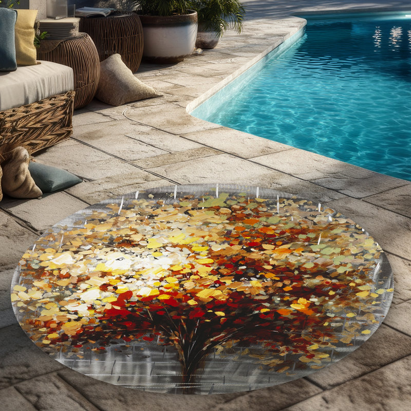 Abstract Tree by Fall - Contemporary Round Outdoor Rug | Home Decor
