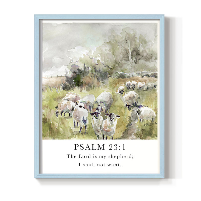 Psalm 23:1 Framed Print - Solid Wood, Blue, 11" H x 9" W