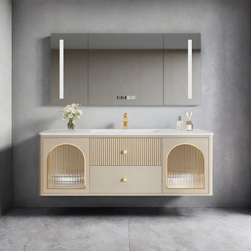 Armoire de salle de bain légère de luxe de style crème, 47.24"