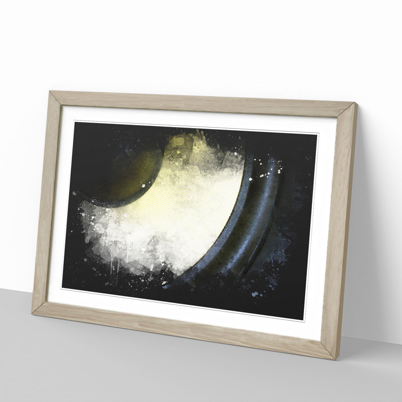Yellow Speaker Paint Splash - Picture Frame Graphic Art, Oak, 27cm H x 36cm W x 2cm D