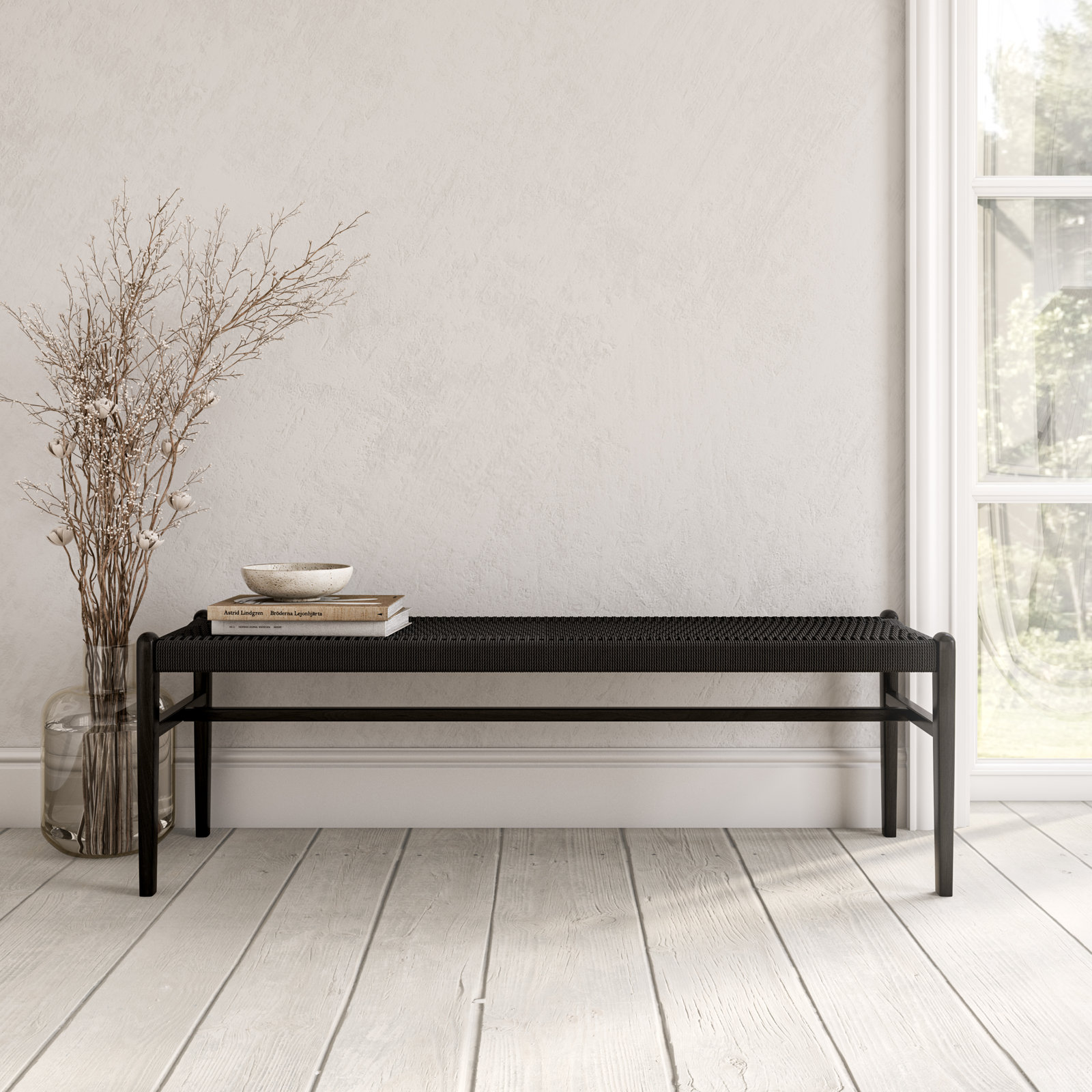 Piper Bedroom Bench, 18" H x 56" W x 17" D, Black