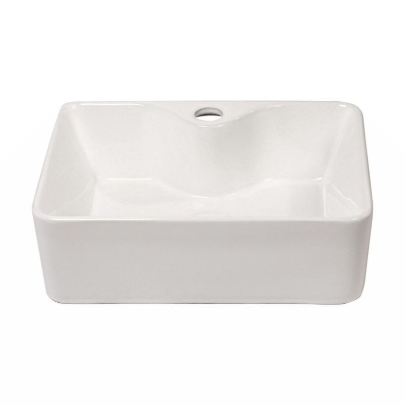 White Ceramic Rectangular Vessel Bathroom Sink, 16"x12"