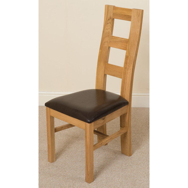 47cm H Upholstered Ladder Back Side Chair in Brown, Light Oak