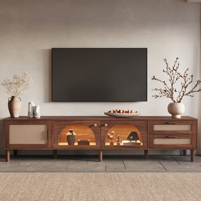86‘’ Entertainment Center TV Stand For Tvs Up To 90" with LED Lights, 2 Drawers & Glass Door Storage