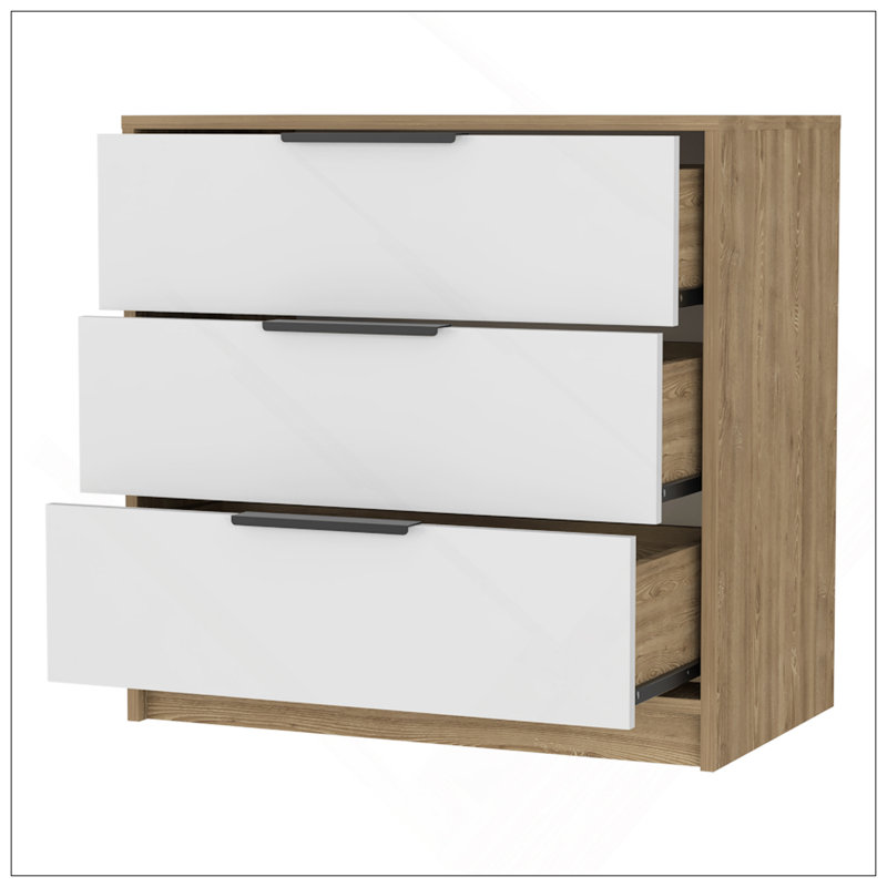 Commode 3 tiroirs Kaia, plateau supérieur, Naturel / Blanc