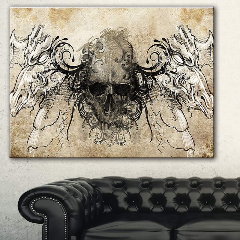 " Human Skull Tattoo Sketch ", 12" H x 20" W x 1" D