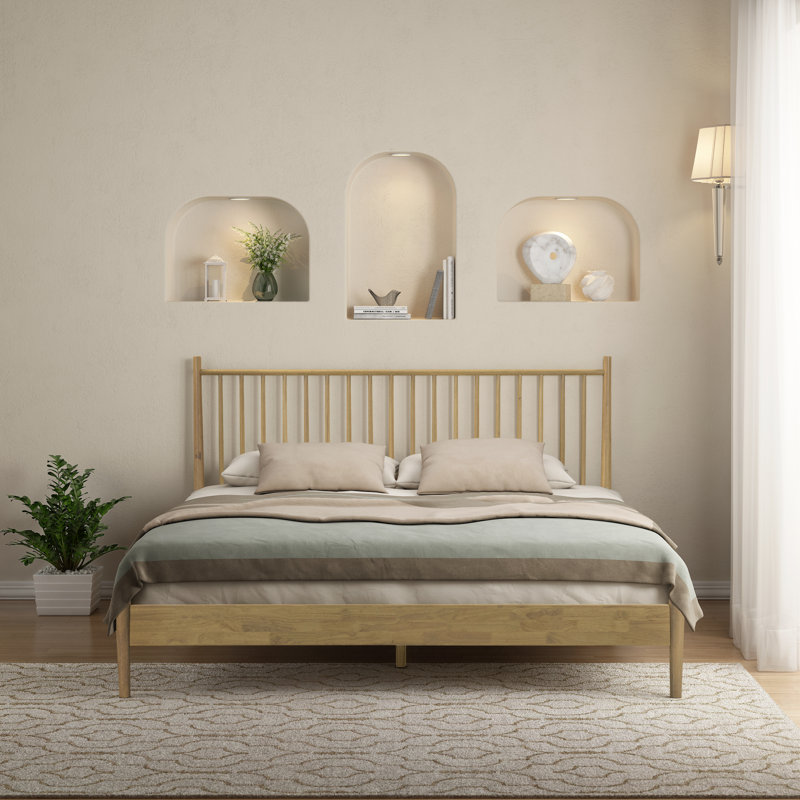  Base de lit en bois avec tête de lit Inno, base en bois massif avec lattes silencieuses et supports centraux en bois, capacité de 1000 lb, assemblage sans effort, plusieurs tailles et couleurs