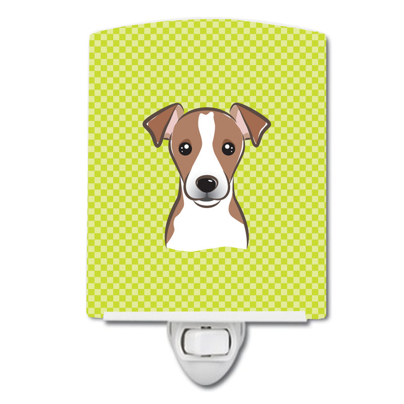 Éclairage de nuit en céramique damier de braque teckel, Vert lime, Jack Russell terrier brun