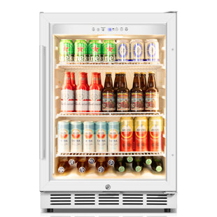 Beverage Refrigerator, 4.9 Cubic Feet Undercounter/freestanding 24 Inch Beverage Fridge With Glass Door, Led Light, Safety Lock, Touch Control, Low Noise (white)
