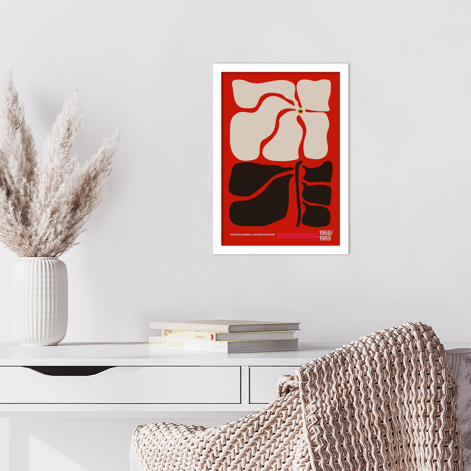 English Gardens Red by Frances Collett, 17" H x 12" W x 1" D, White