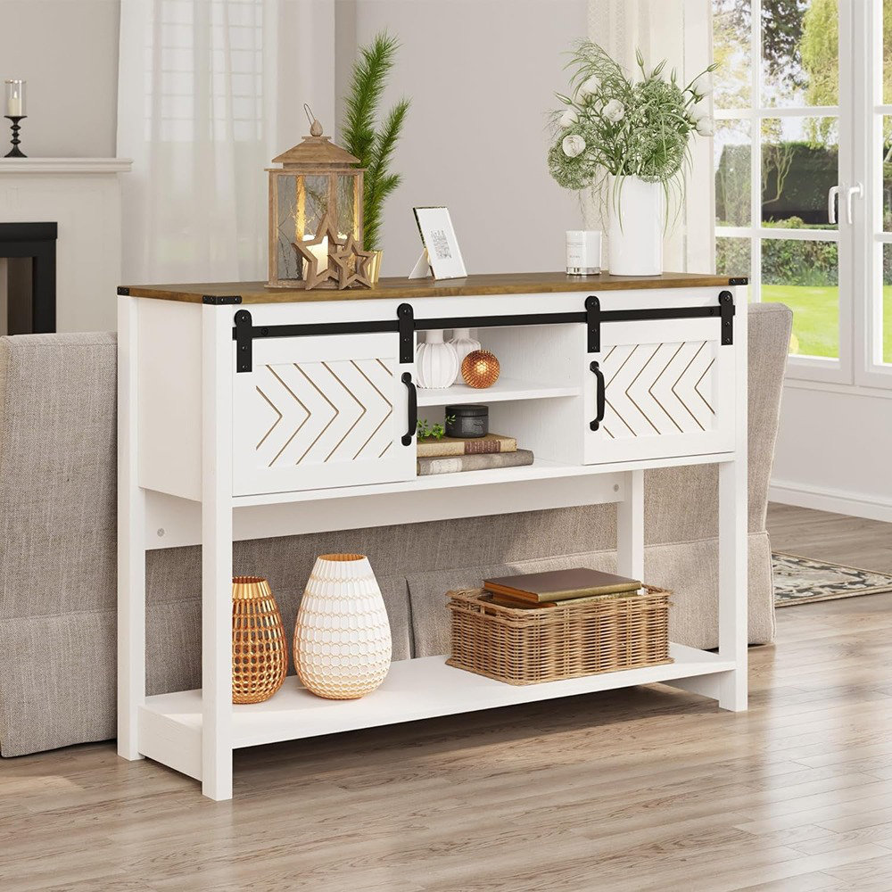 Farmhouse console table online with barn doors