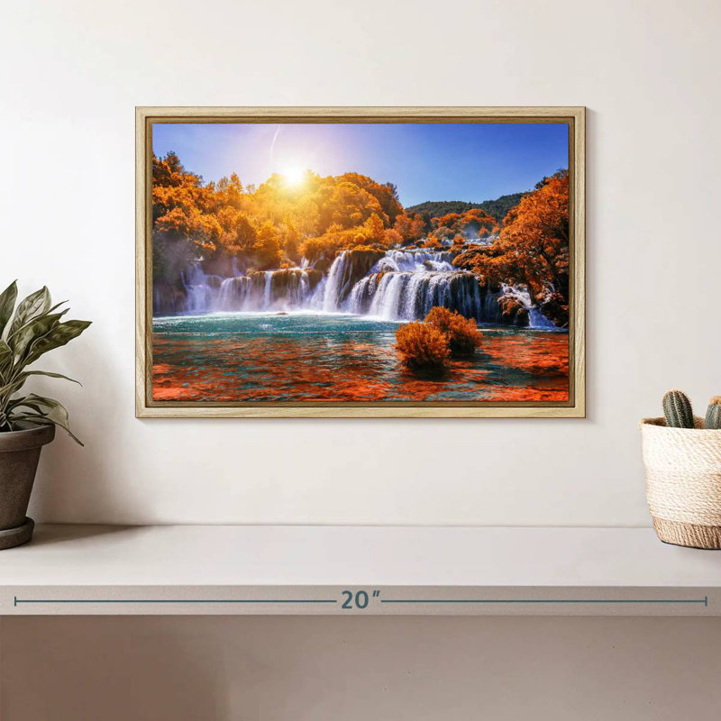 Chute d'eau du parc national de Krka, Cadre flottant en bois naturel, 13 po x 9 po