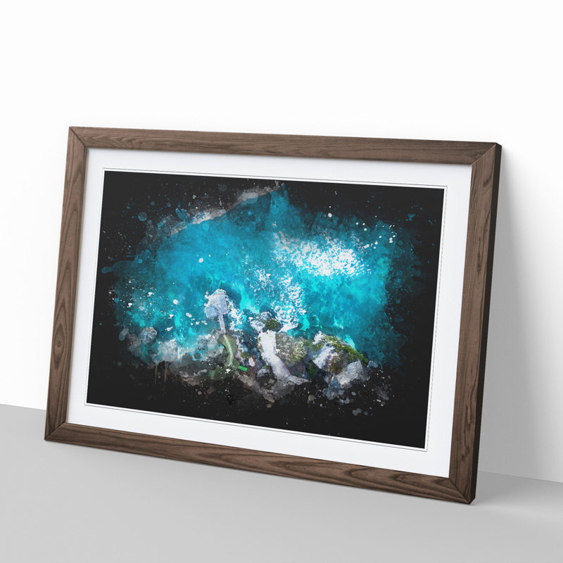 Padang Padang Island in Bali - Picture Frame Painting, 48cm H x 65cm W x 2cm D, Walnut Framed