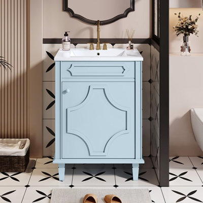 Meuble-lavabo simple élégant 24 po avec lavabo en céramique blanche Elegant