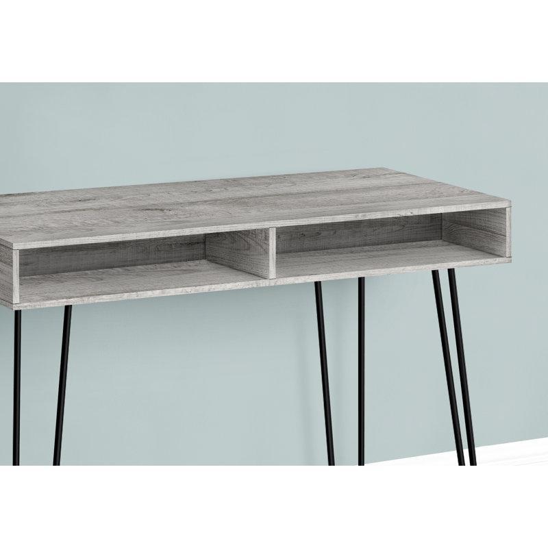 Bureau de travail en stratifié gris, 101,6 cm (40 po), avec support en métal noir et compartiments de rangement, compatible avec les ordinateurs portables, longueur 101,6 cm (40 po), stratifié.