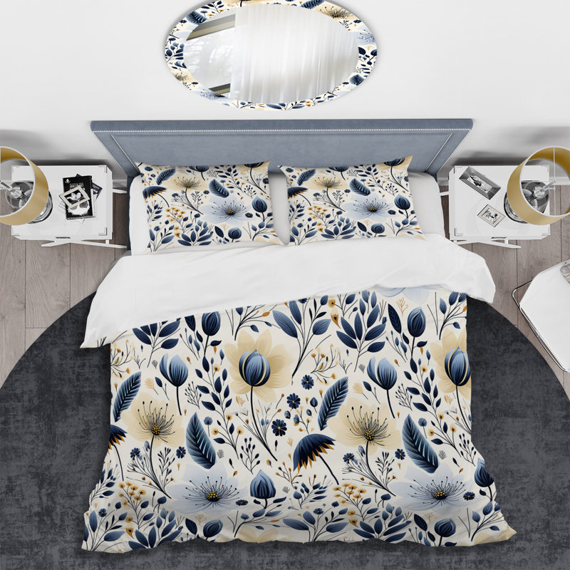 Ensemble de housse de couette Nordic Yellow Blue Garden Dreams III, Housse de couette pour très grand lit et 2 très
