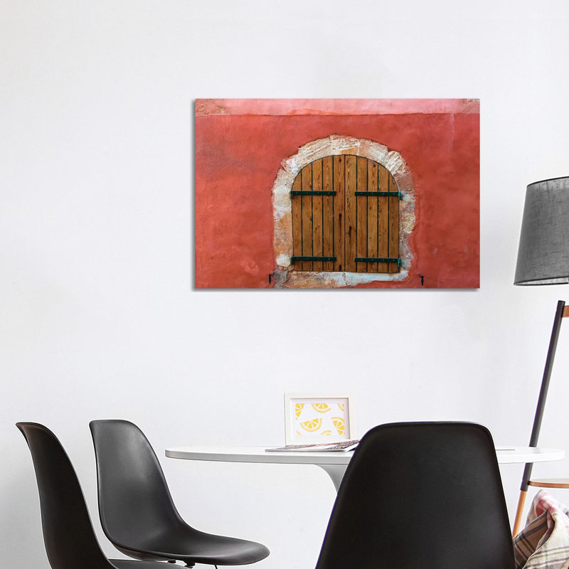France, Provence, Roussillon. Wooden Shutters In Red Wall. by Jaynes Gallery - Wrapped Canvas Gallery-Wrapped Canvas Giclée