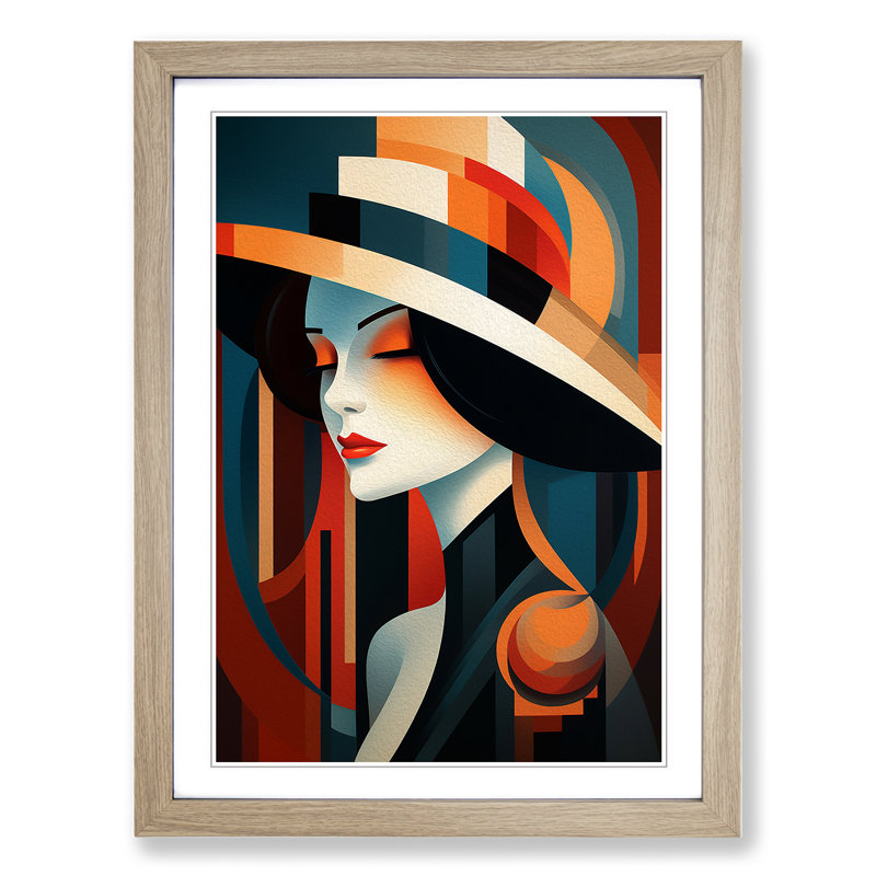 Art Deco Woman Abstract Art - Framed Print, 34cm H x 25cm W, Oak Framed