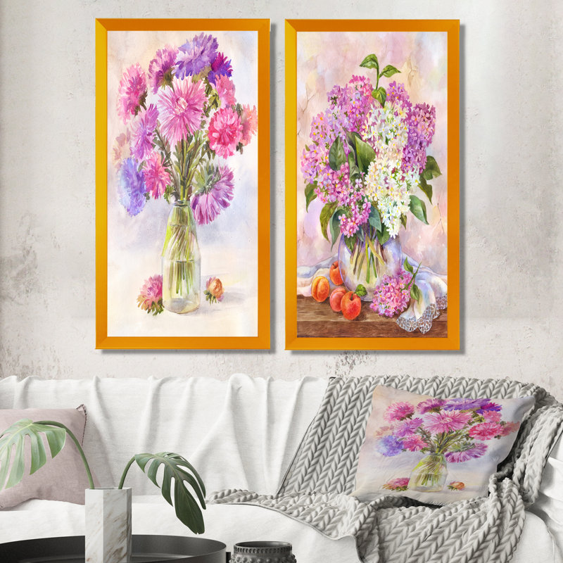 «Still Life with Pastel Lilac Bouquet», ensemble de 2 photographies sur toile, H 20 po x l 24 po x P 1 po, Cadre photo doré