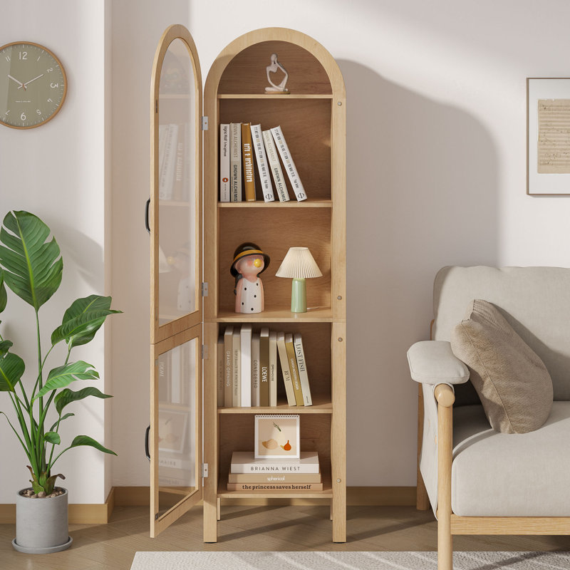 Arched Display Cabinet Bookcase with Glass Doors