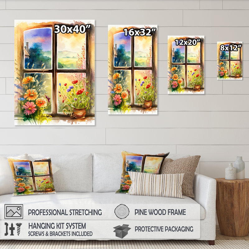 Été coucher de soleil floral II - décoration murale de fenêtre de ferme, Cadre photo noir, H 20 po x l 12 po