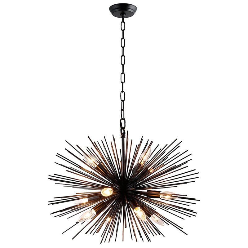 Lustre 12 lumières en version noire assemblée, Noir, H 21 po x l 29,4 po