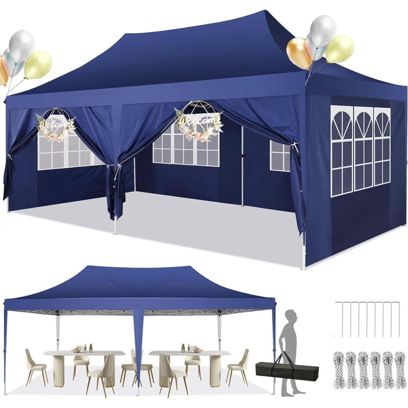 10x20 Pop Up Canopy with 6 Sidewalls, Conical Canopy Tent 10×20 with 3 Adjustable Height Waterproof, UV-Resistant with Carry Bag, Stakes, Ropes for Parties, Commercial, Gray(Frame Upgraded)