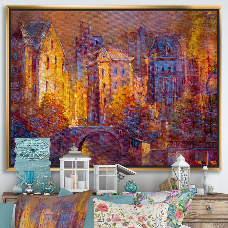 «Cityscape By the River II», reproduction sur toile flottante, Toile encadrée d'or, H 30 po x l 40 po x 1,5 po