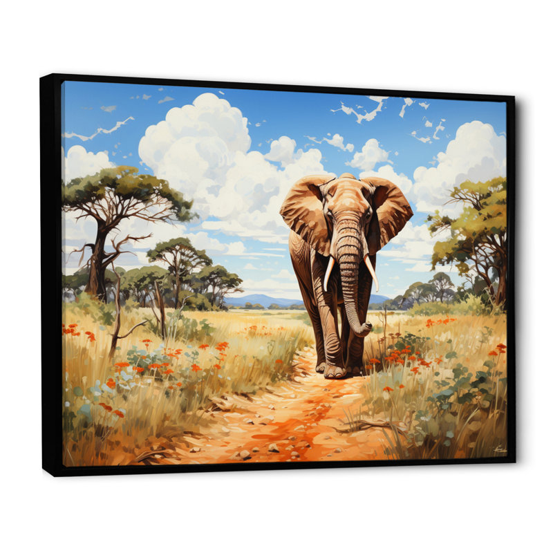 African Savannah Stroll II sur impression sur toile, Cadre flottant noir, H 30 po x l 40 po x P 1,5 po