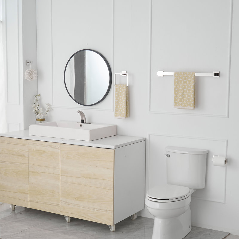 4-Piece Bath Hardware With Towel Bar For Bathroom Wall Towel Hook Toilet Paper Holder And Towel Ring Set, Polished Chrome