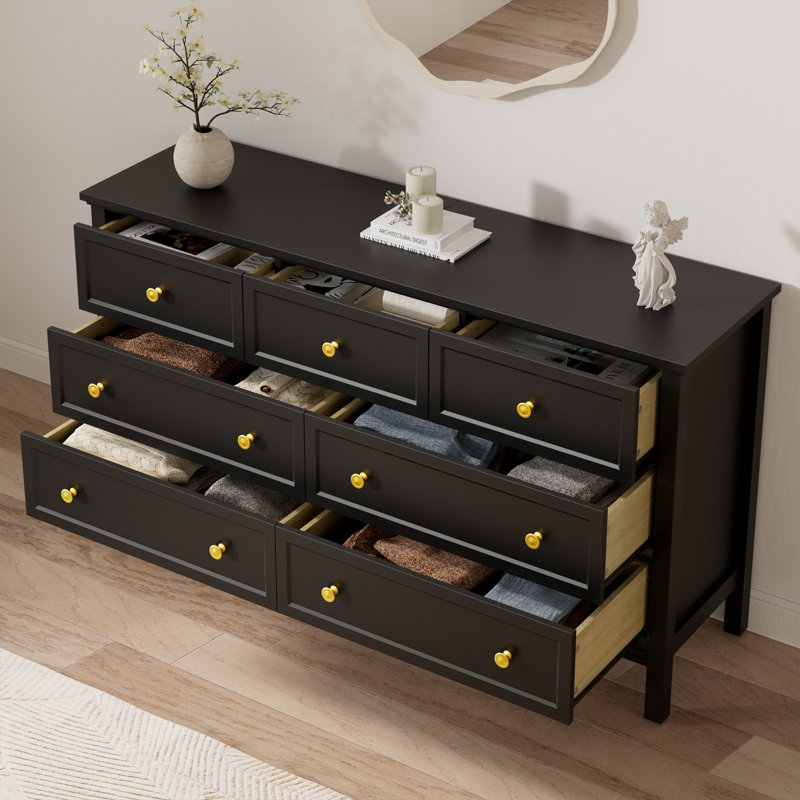 Dezmand Porter 7 Drawer Dresser, Modern Dresser With Gold Handles, Black