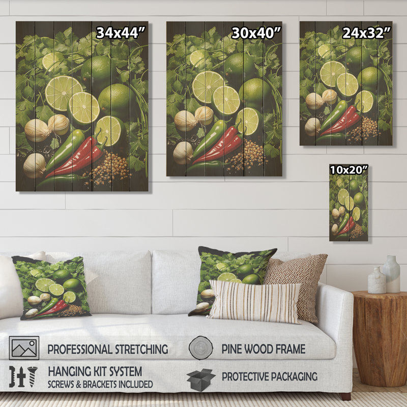 Herbes Cilantro Splash III - Herbes florales sur bois, H 40 po x l 30 po
