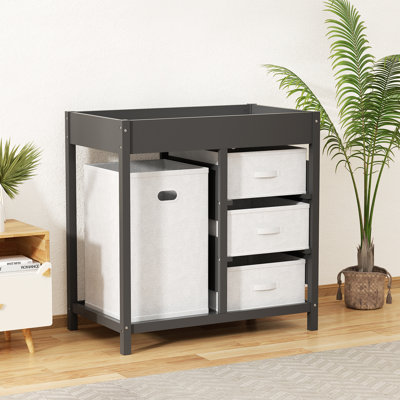 Baby Changing Table With Laundry Hamper And 3 Storage Drawers