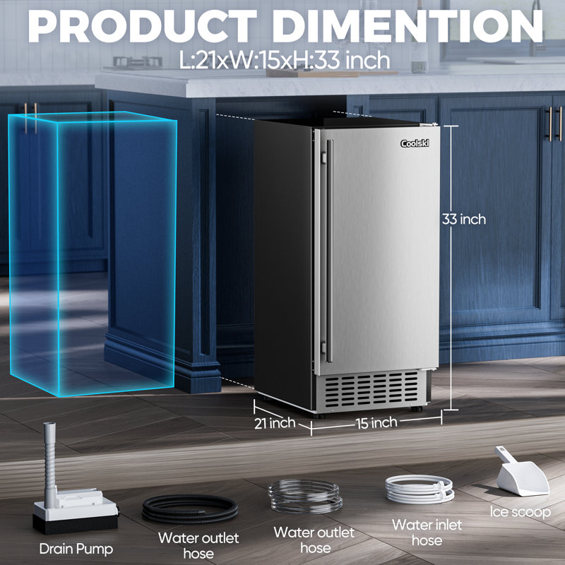 CIM Coolski 15" 100lbs/24h Under Counter Built-in Freestanding Ice Maker Machine For Commercial Use & Home Use
