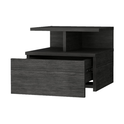 Oak Floating Nightstand With 2 Shelf For Bedroom Belongings Organization Finish And Drawer A Tidy Efficient