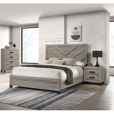 Grand lit, finition gris clair