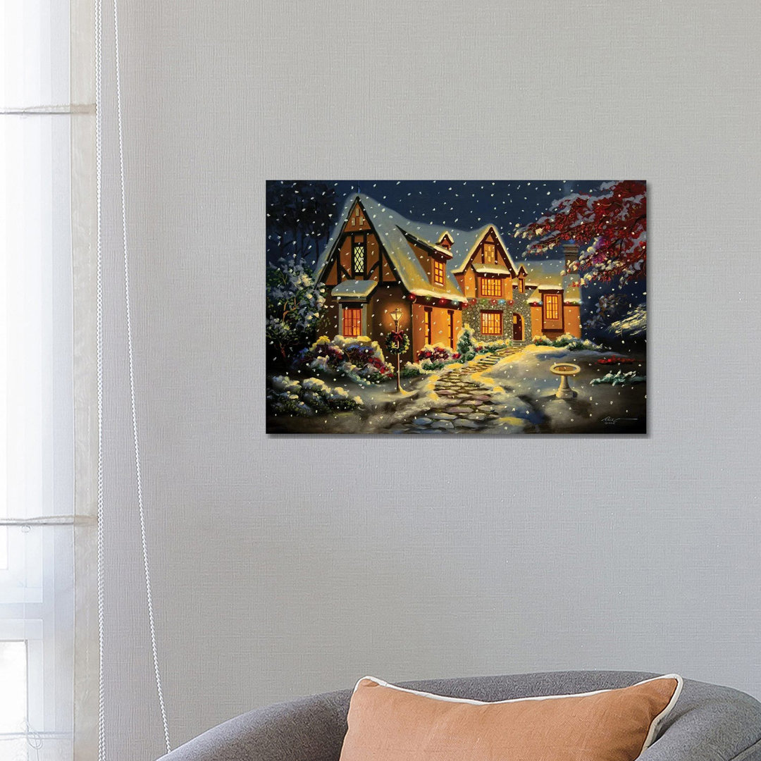 Pretty House Snow Scene von D. "Rusty" Rust - Galerie-umwickelte Leinwand Giclée auf Leinwand