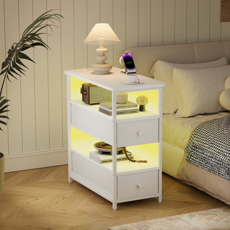 28cm W Metal Bedside Table, White