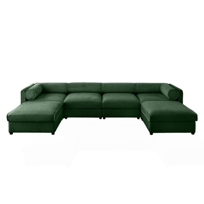 Canapé modulaire modulaire avec rangement, très grand canapé modulaire en forme de U pour le salon, canapé convertible modulaire avec repose-pieds de rangement, siège profond, dossier cylindrique et accoudoirs, vert