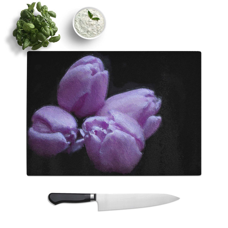 Glass Four Purple Tulips Chopping Board, 28.5 cm W x 20 cm L