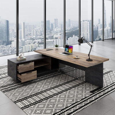 70.86In L Shaped Office Desk With Drawers Cabinet Large Business Executive Desk Computer Desk With Universal Charging Ports Workstation Left