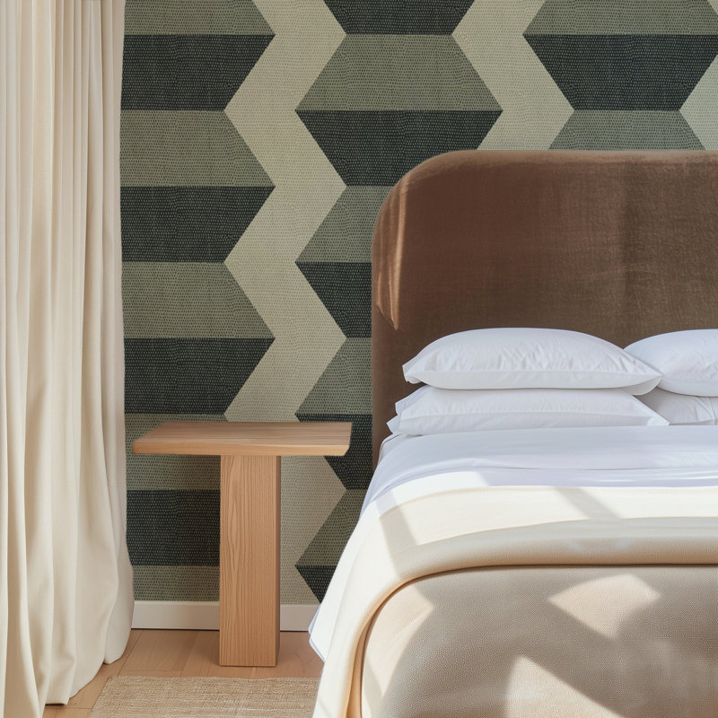 Infinity Blocks - Papier peint vert sauge, Faux Grasscloth
