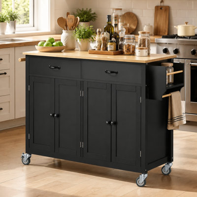 54.3 Inch Width Kitchen Island Cart with Cabinet and Drawers, 2 Locking Wheels, Adjustable Shelves