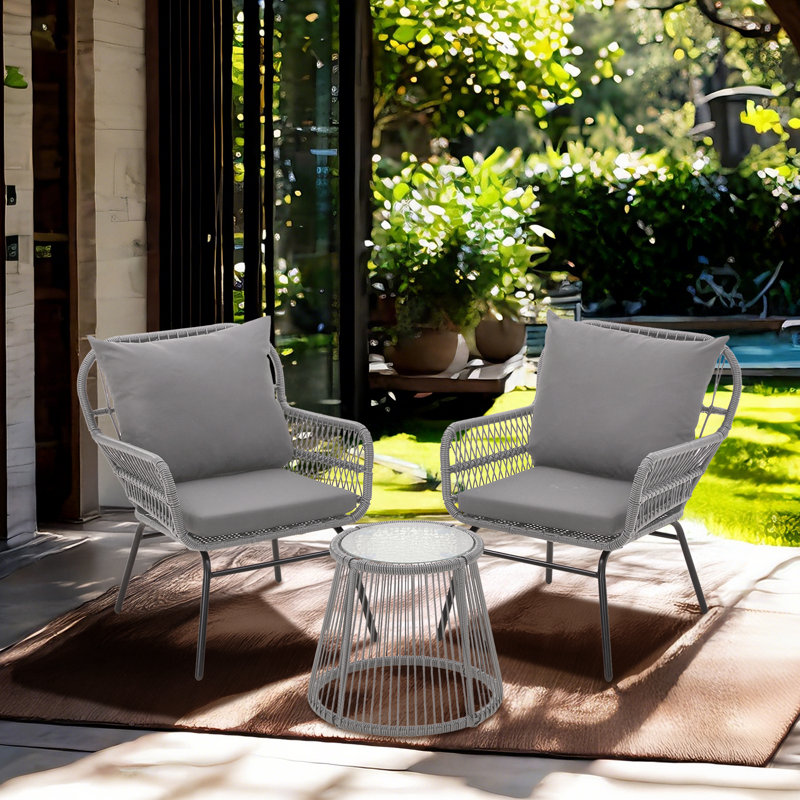 3-piece Outdoor Wicker Furniture Set, Patio Conversation Set For Garden, Balcony, Backyard, Gray, Gray