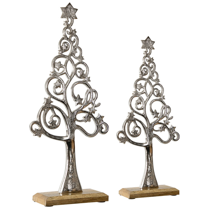 Décorations de Noël en métal Starry Trees - 18,5 po - ensemble de 2, Argent