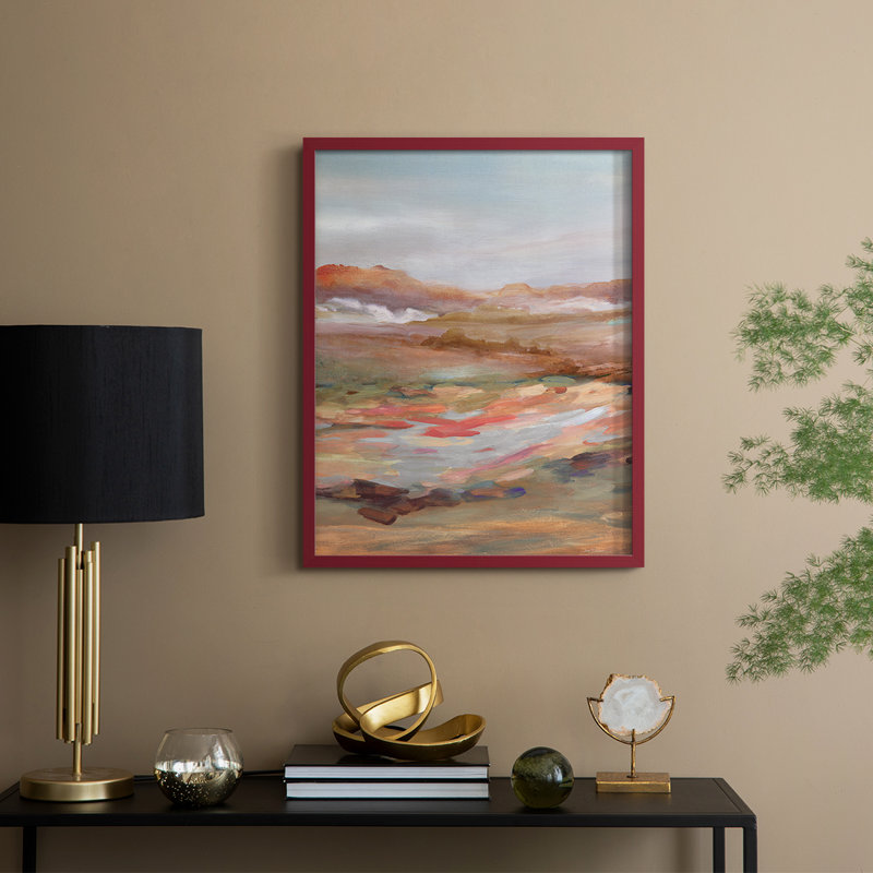 Reproduction encadrée peinte de paysage désertique - bois massif, H 15 po x l 12 po, Rouge