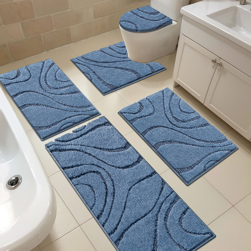 Ensemble de tapis de bain en microfibre 5 pièces avec envers antidérapant, Bleu très foncé