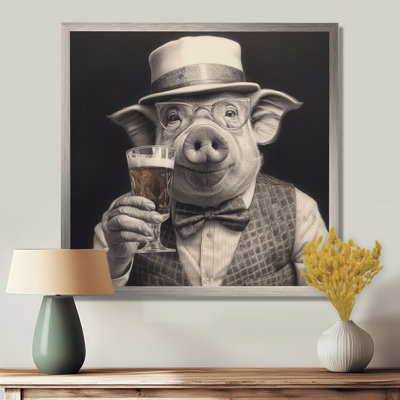 Pig Having A Drink I On Canvas Print